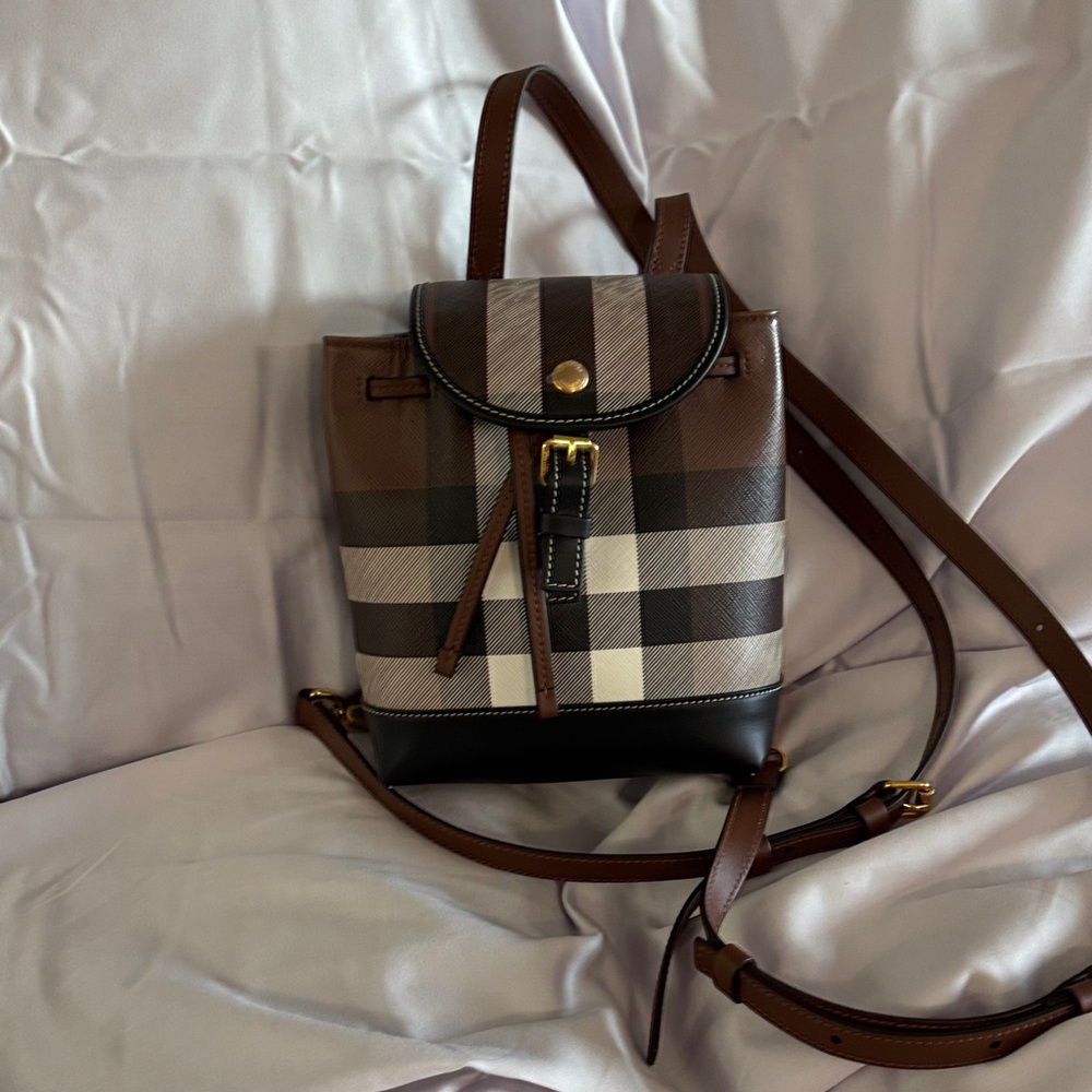 Birch Brown Burberry  Leather-Trim Mini Backpack
